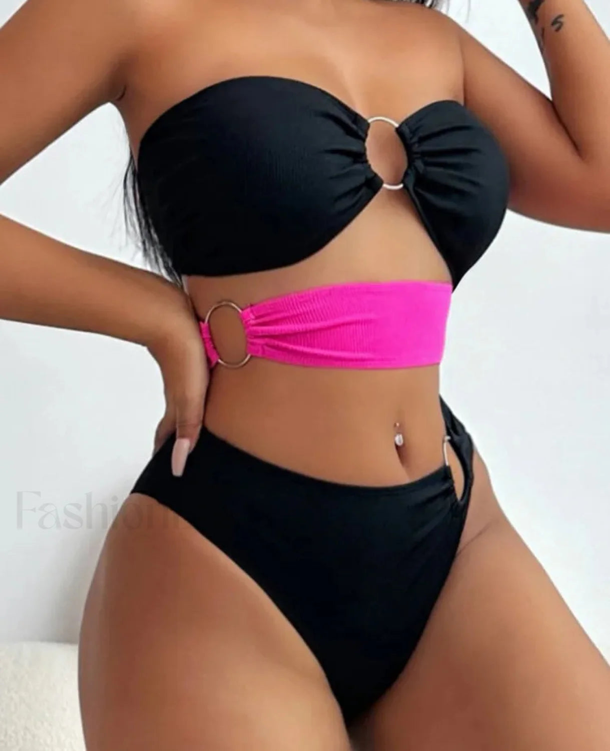 Patchwork Bandeau Hollow Bikini Set Secondary image