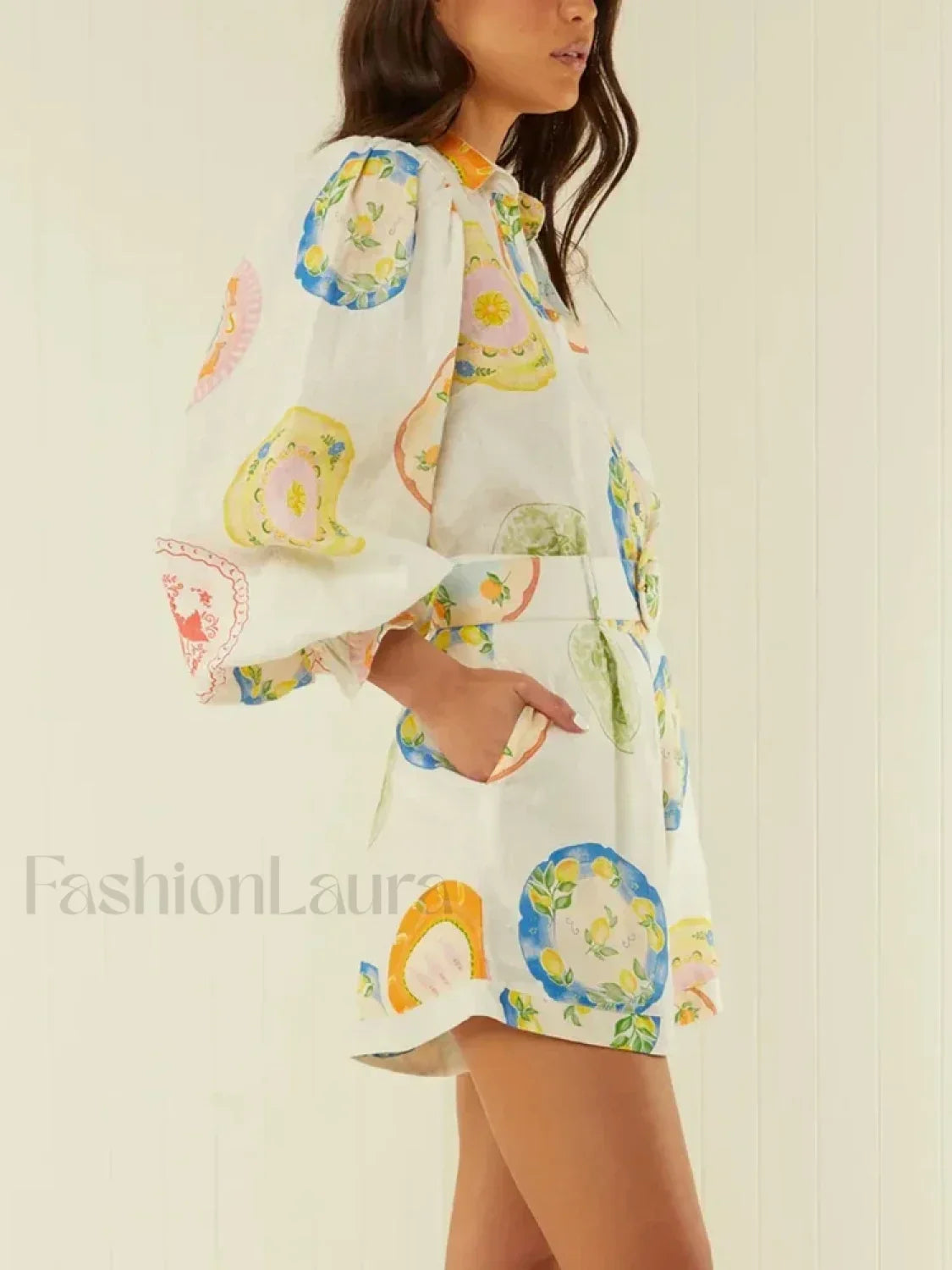Patchwork Belt Lantern Shorts Two Piece Set Secondary image