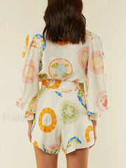 Patchwork Belt Lantern Shorts Two Piece Set