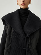 Patchwork Collared Graceful Geometric Winter Coat Black / S Winter Coats