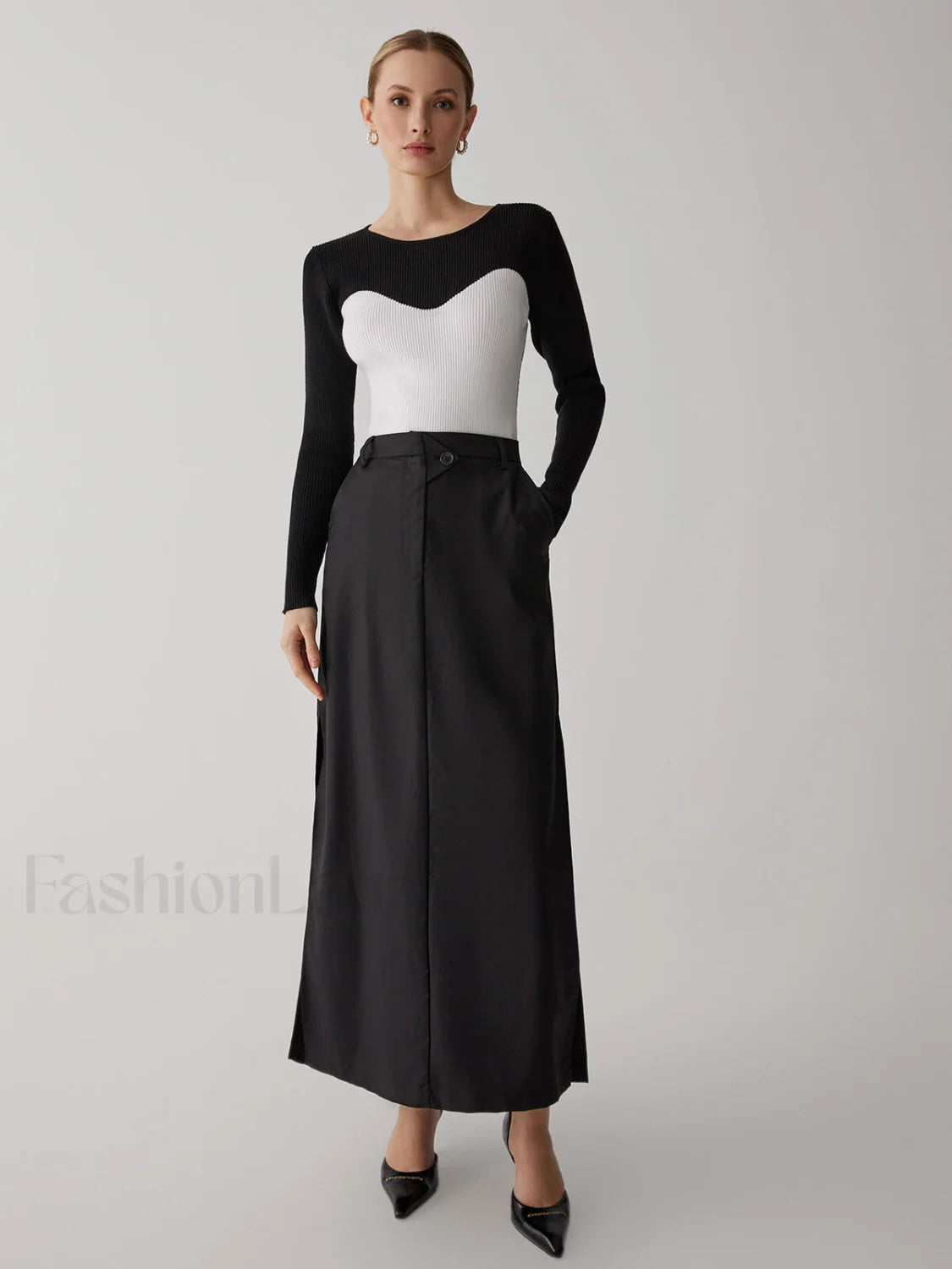 Patchwork Contrast Graceful Crew Neck Sweater Secondary image