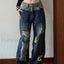 Patchwork Distressed Straight Trendy Leg Ripped Jeans Blue / L women clothing