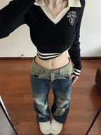 Patchwork Distressed Straight Trendy Leg Ripped Jeans women clothing