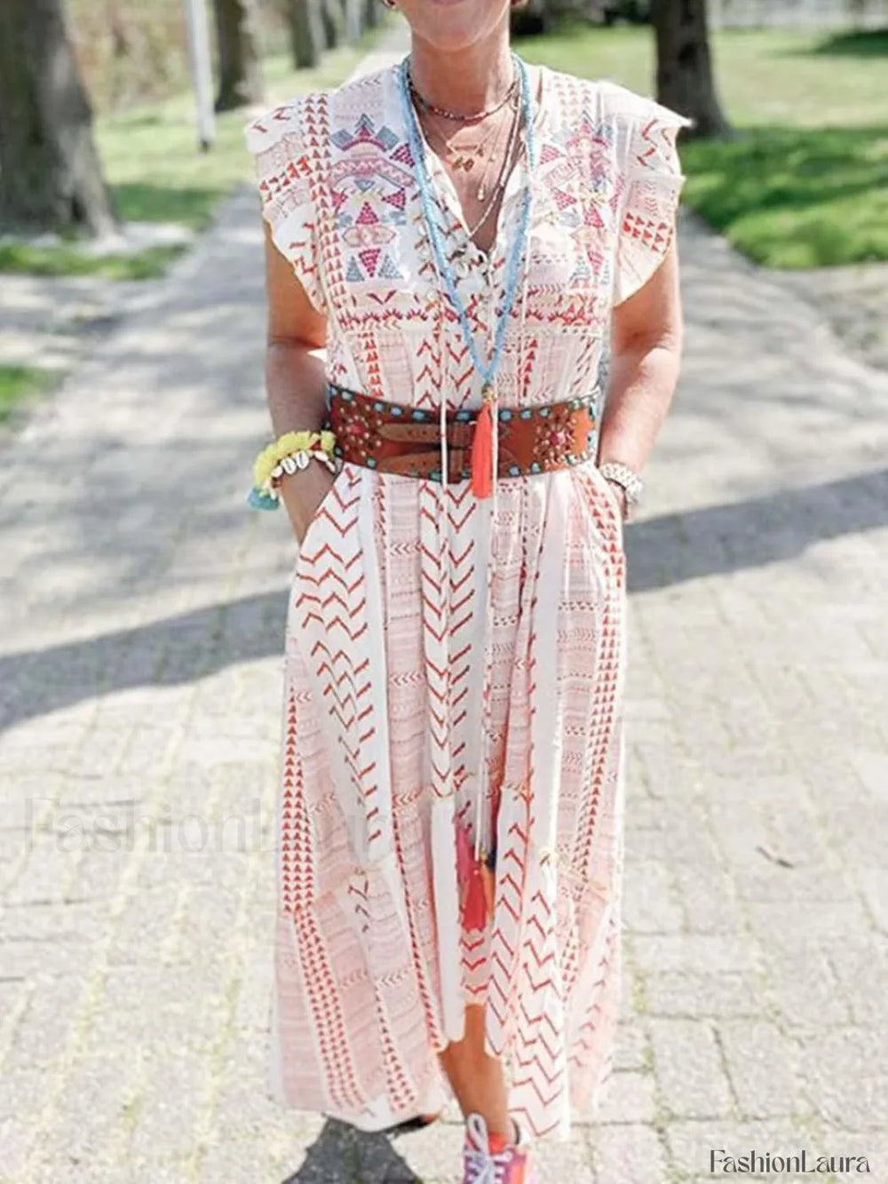 Patchwork Flying Sleeve Boho Dress