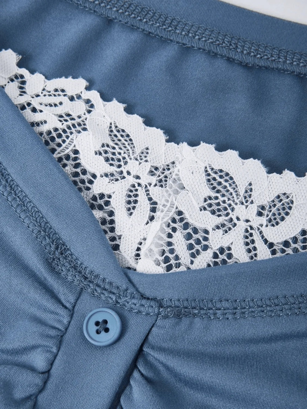 Patchwork Lace Buttoned Long Sleeve Top Tops&Tees