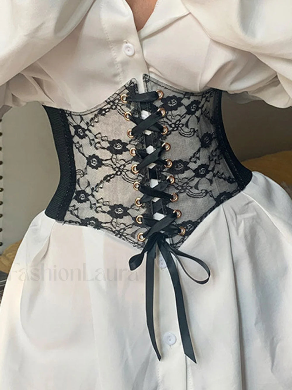 Patchwork Lace Corset Top Black / ONE SIZE Corset Top