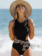 Patchwork Lace Up Backless One Piece color5 / S