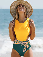 Patchwork Lace Up Backless One Piece color3 / S