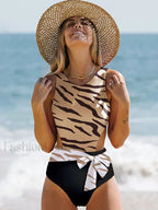 Patchwork Lace Up Backless One Piece color6 / S