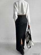 Patchwork Leather High Trendy Waist Maxi Skirt Skirts