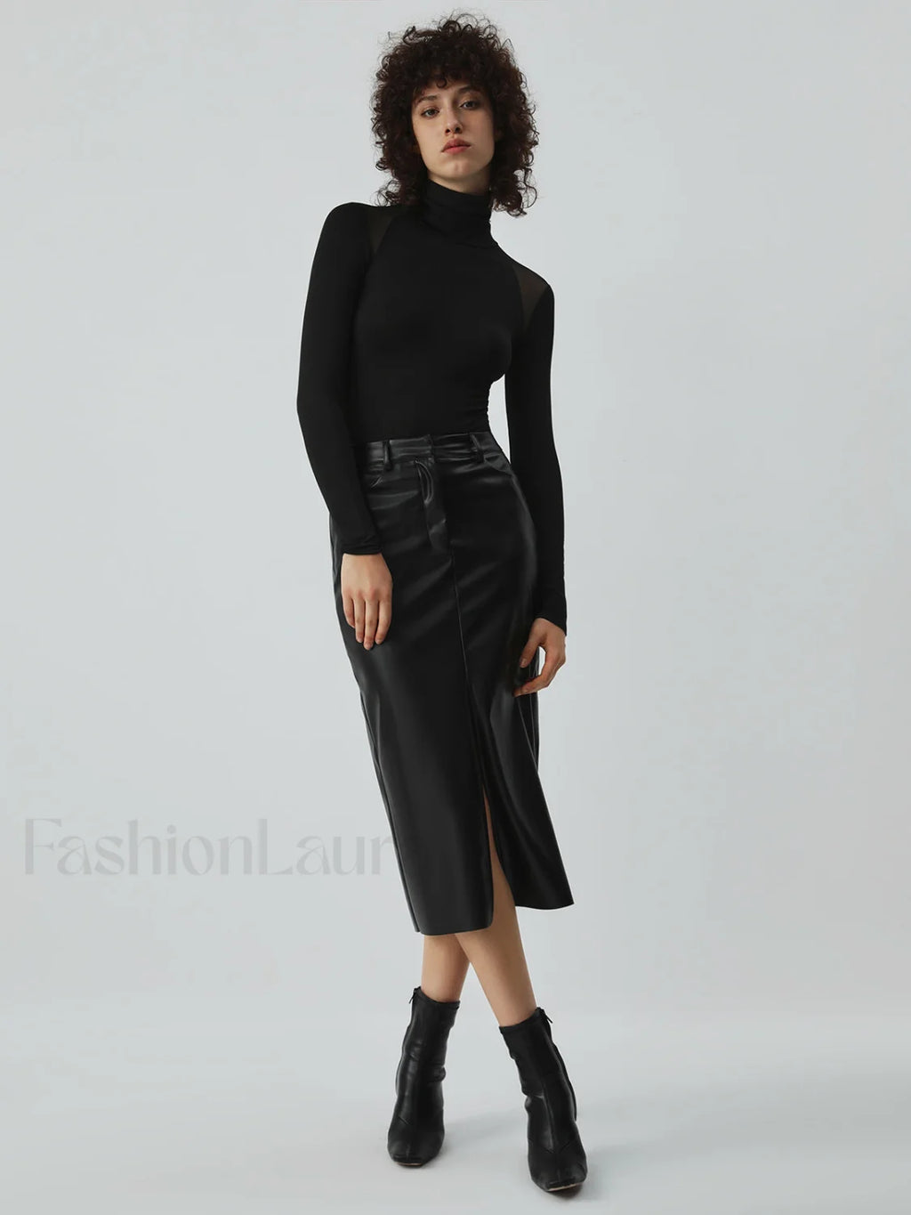 Patchwork Mesh Turtleneck Long Sleeve Bodysuit Bodysuits
