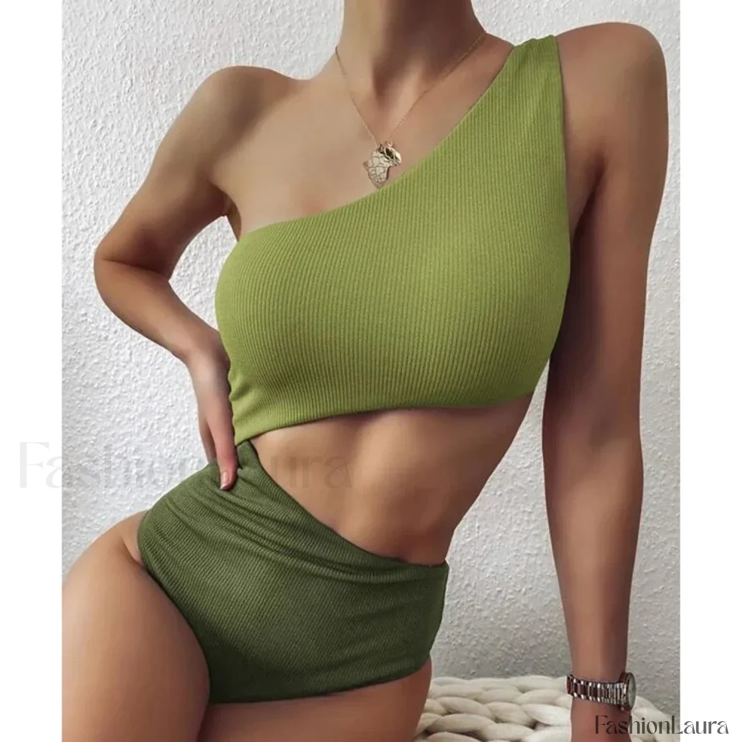 Patchwork One Shoulder Hollow One Piece
