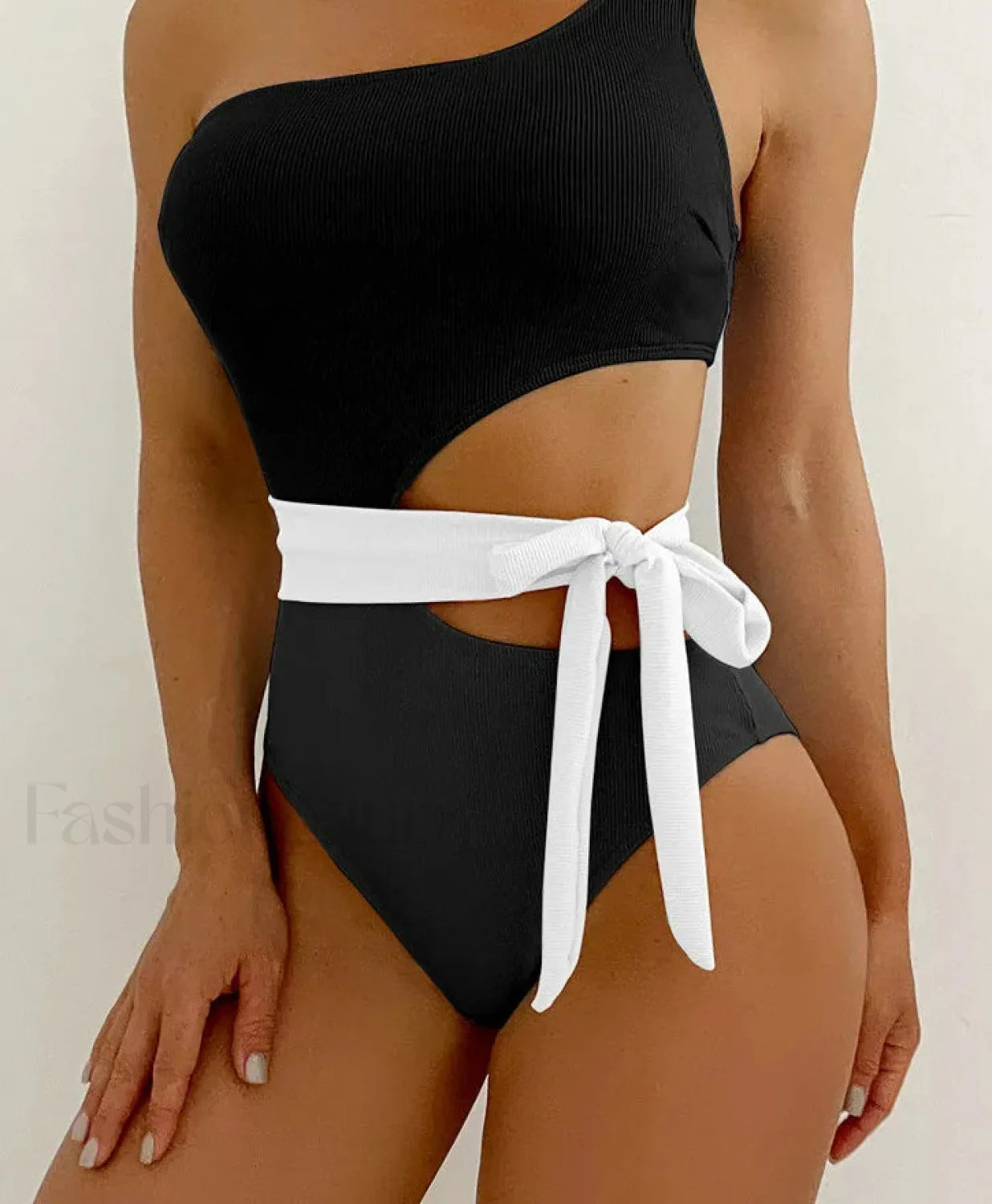 Patchwork One Shoulder Hollow One Piece Secondary image
