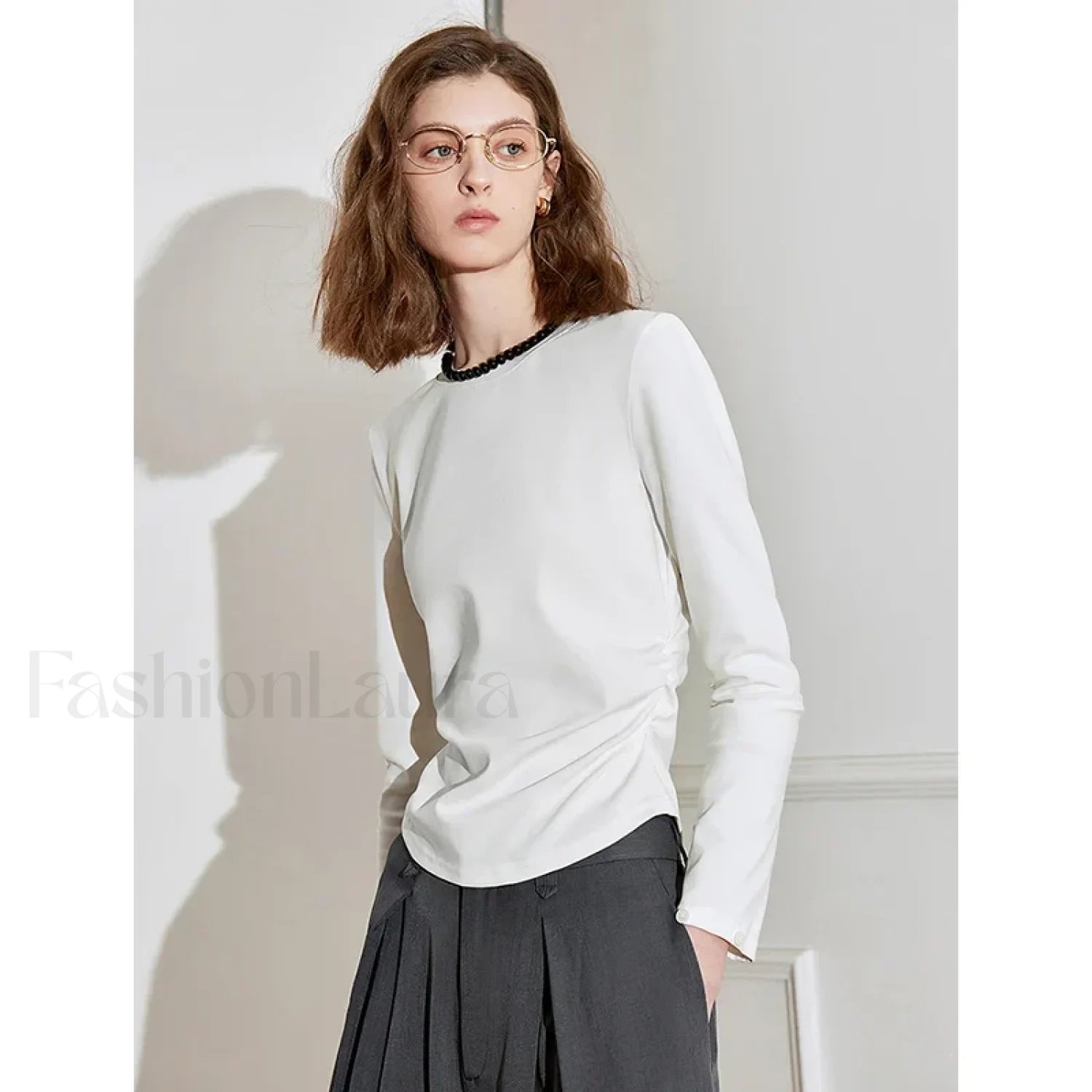 Patchwork Plaid Slim Fit Pullover T-Shirt Secondary image