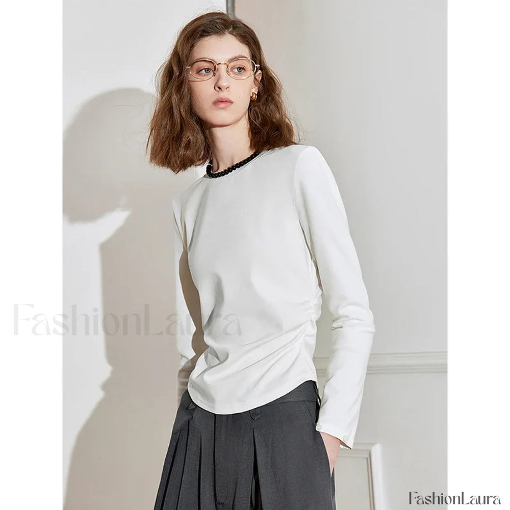 Patchwork Plaid Slim Fit Pullover T Shirt White / S