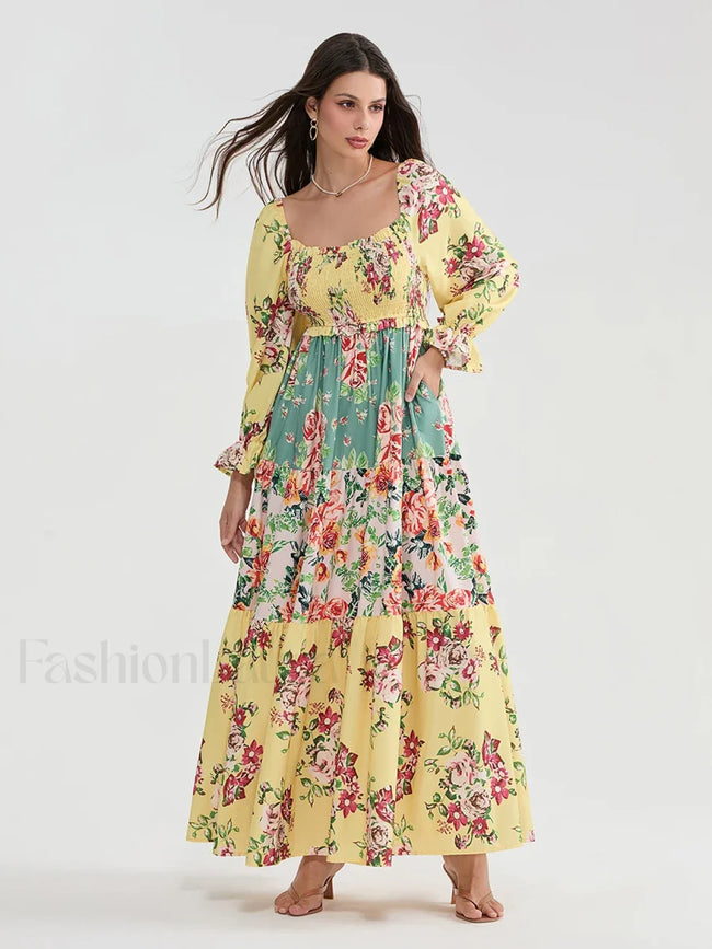 Patchwork Puff Sleeve Boho Dress Main image