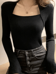 Patchwork Rib Knit Sweater Black / ONE SIZE Sweaters