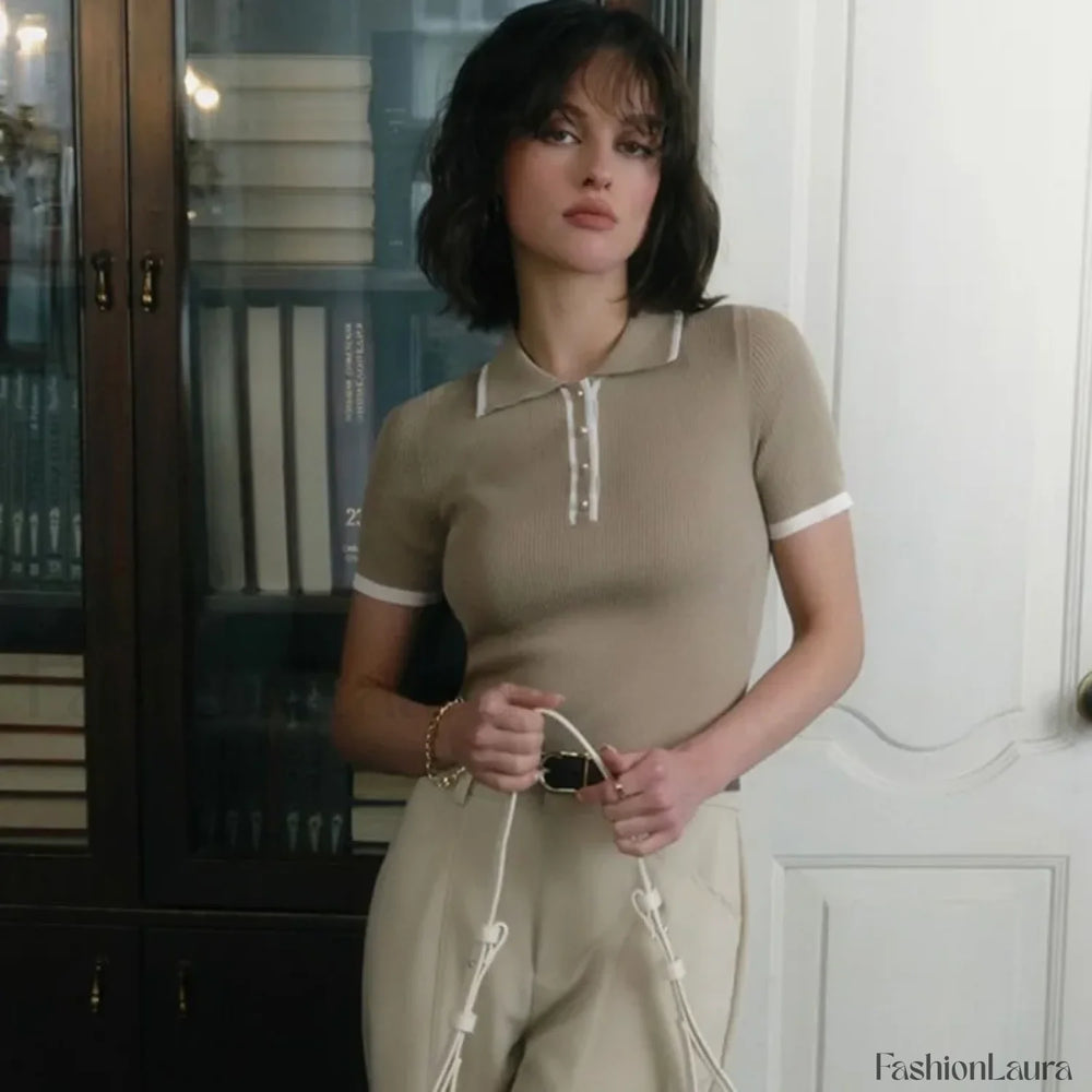 Patchwork Short Sleeve Knit Pullover T Shirt