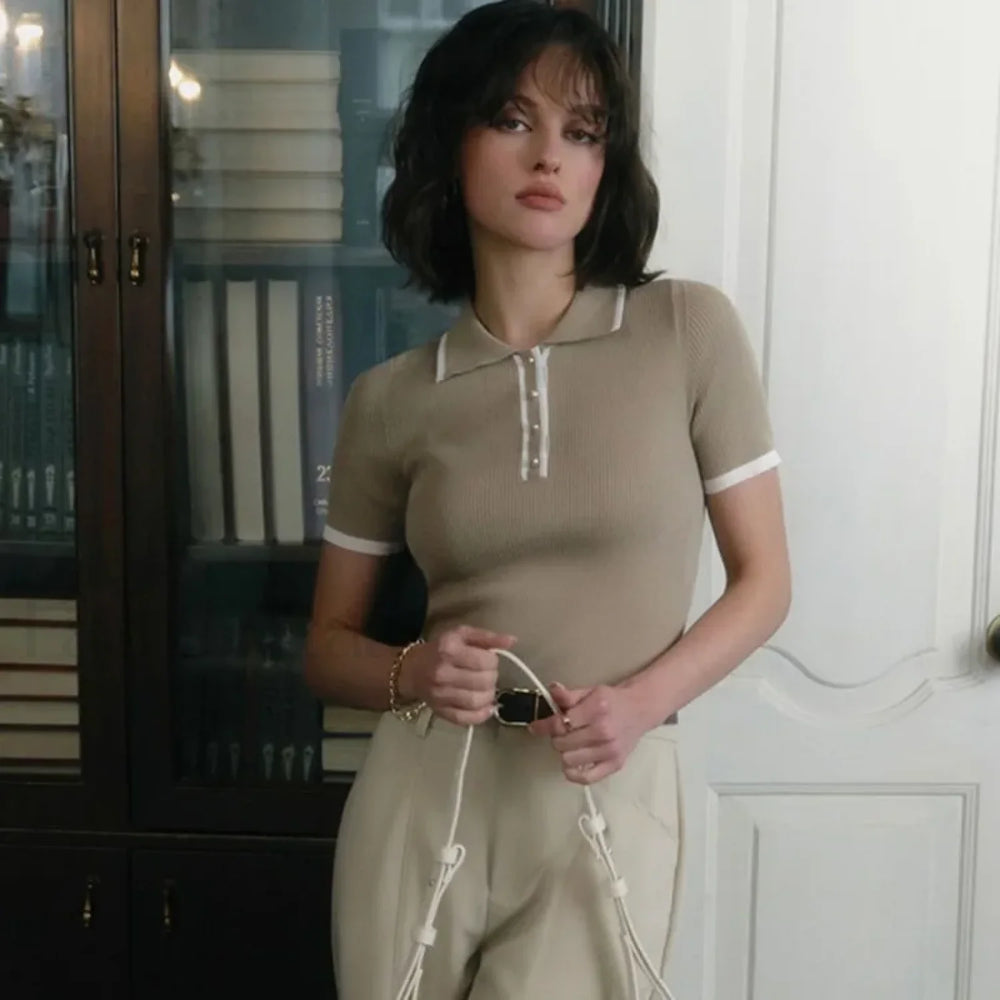 Patchwork Short Sleeve Knit Pullover T Shirt