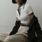 Patchwork Short Sleeve Knit Pullover T Shirt
