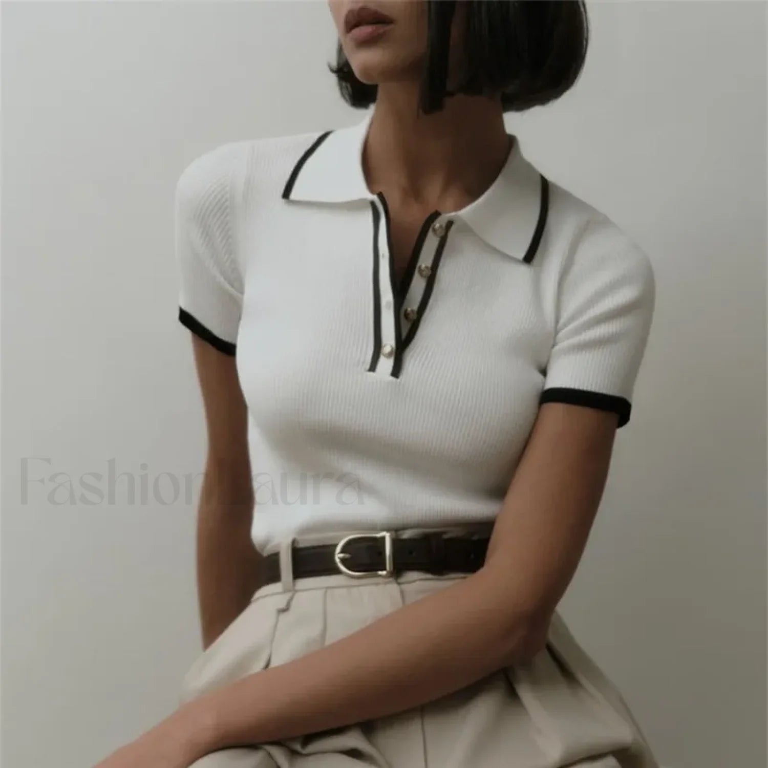 Patchwork Short Sleeve Knit Pullover T Shirt Main image