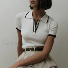 Patchwork Short Sleeve Knit Pullover T Shirt