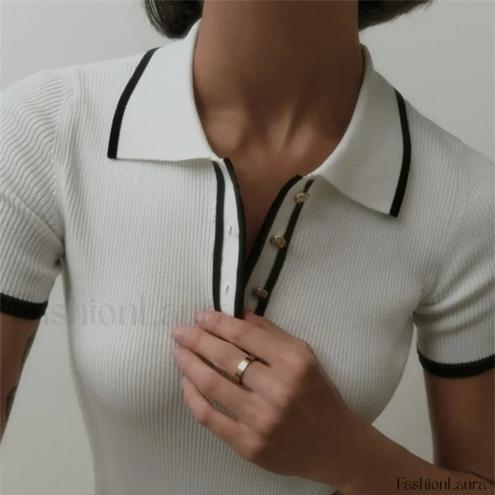 Patchwork Short Sleeve Knit Pullover T Shirt