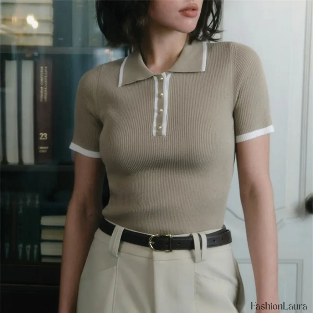 Patchwork Short Sleeve Knit Pullover T Shirt