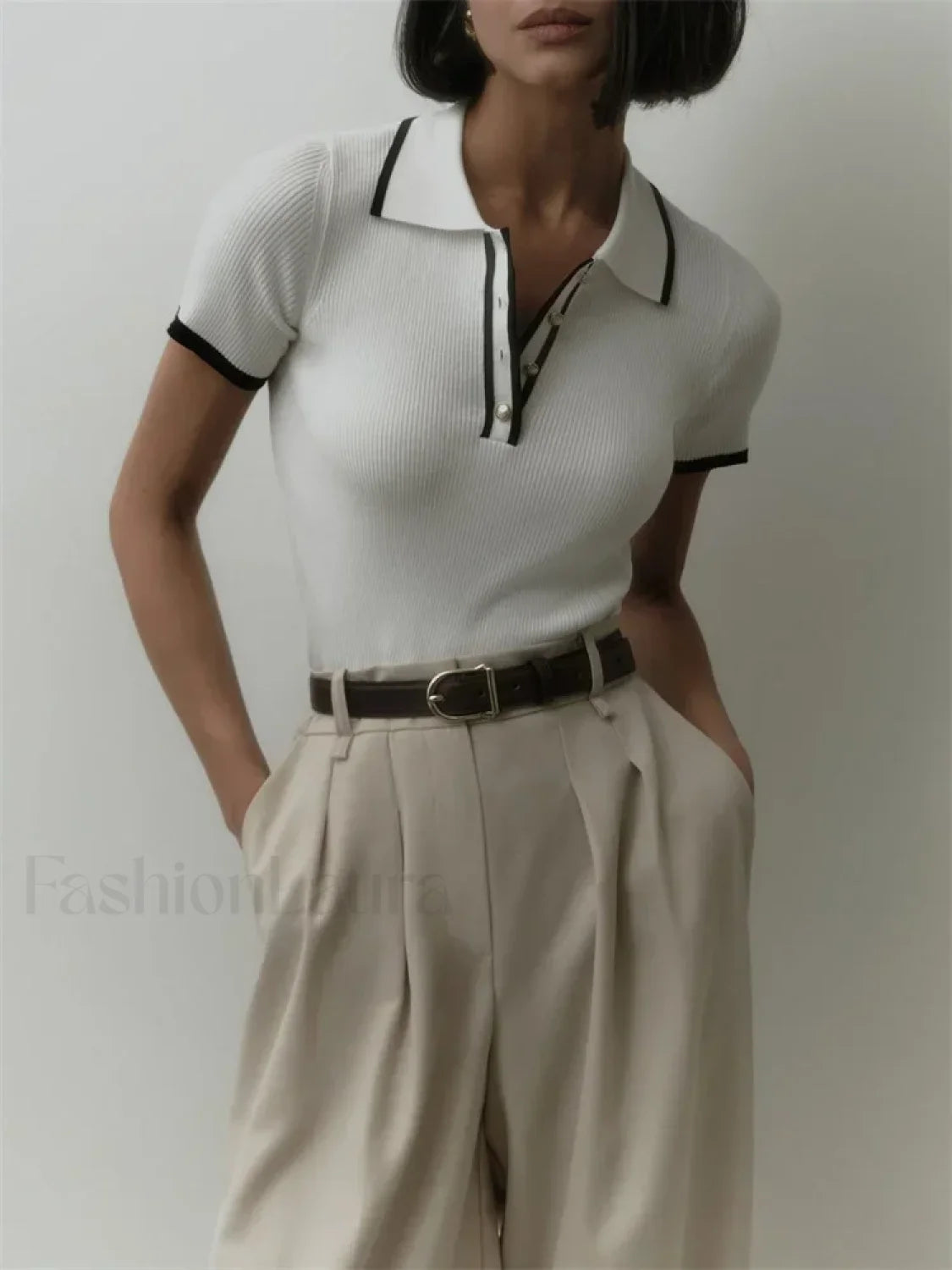 Patchwork Short Sleeve Knit Pullover T Shirt WHITE / S