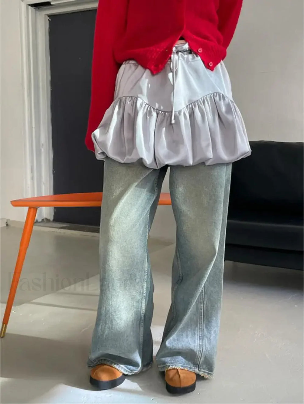 Patchwork Silk Tutu A line Skirt Grey / One Size