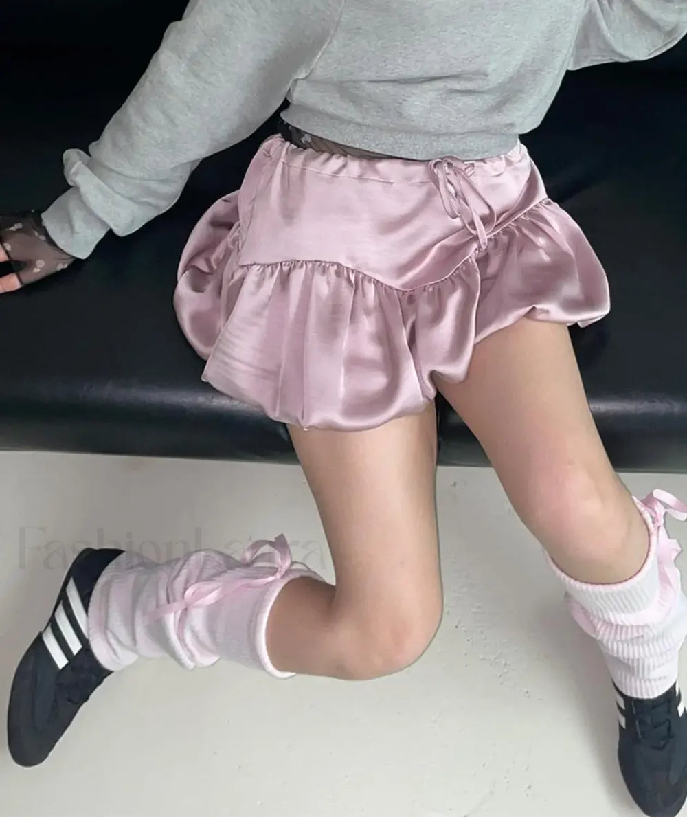 Patchwork Silk Tutu A line Skirt Pink / One Size