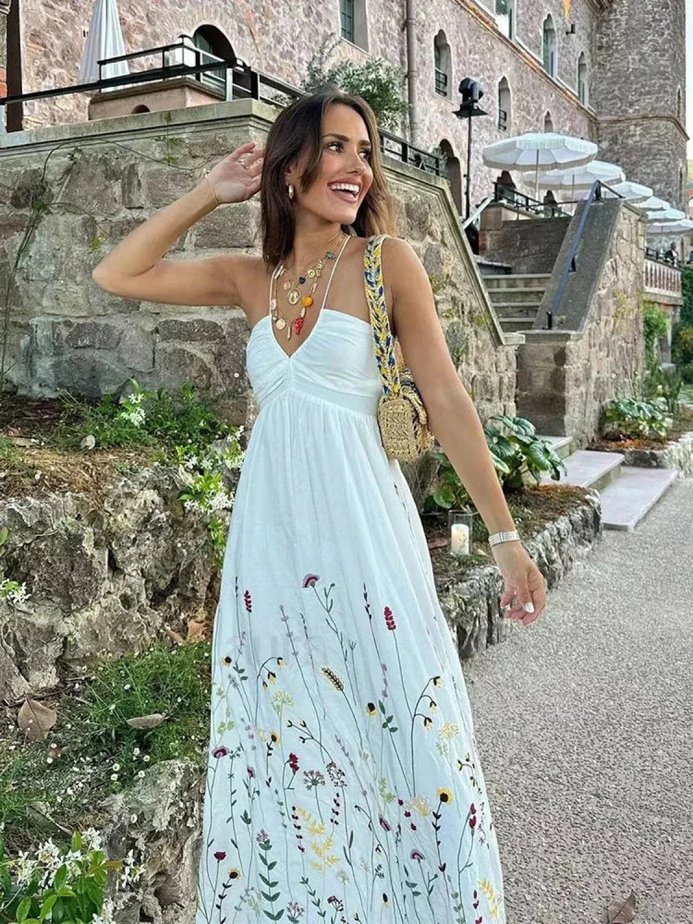 Patchwork Square Collar Boho Dress