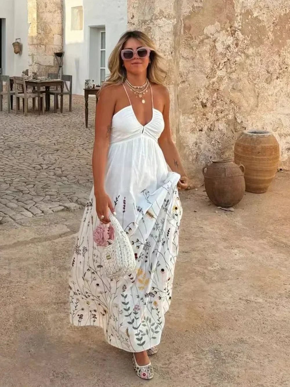 Patchwork Square Collar Boho Dress