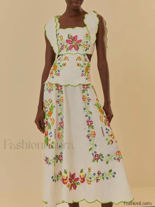 Patchwork Square Collar Boho Dress Main image