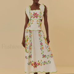 Patchwork Square Collar Boho Dress WHITE / S