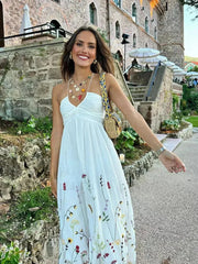 Patchwork Square Collar Boho Dress WHITE / XS