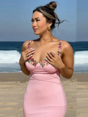 Patchwork Strapless Midi Dress