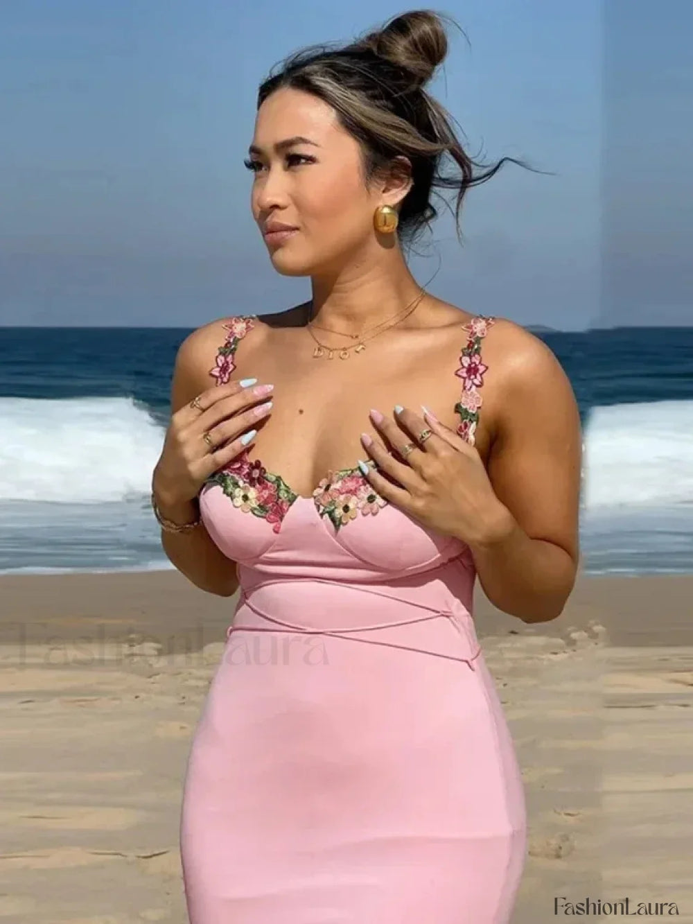 Patchwork Strapless Midi Dress