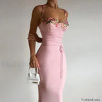Patchwork Strapless Midi Dress Pink / S