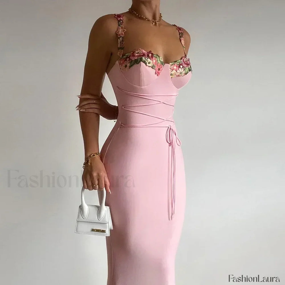 Patchwork Strapless Midi Dress Pink / S