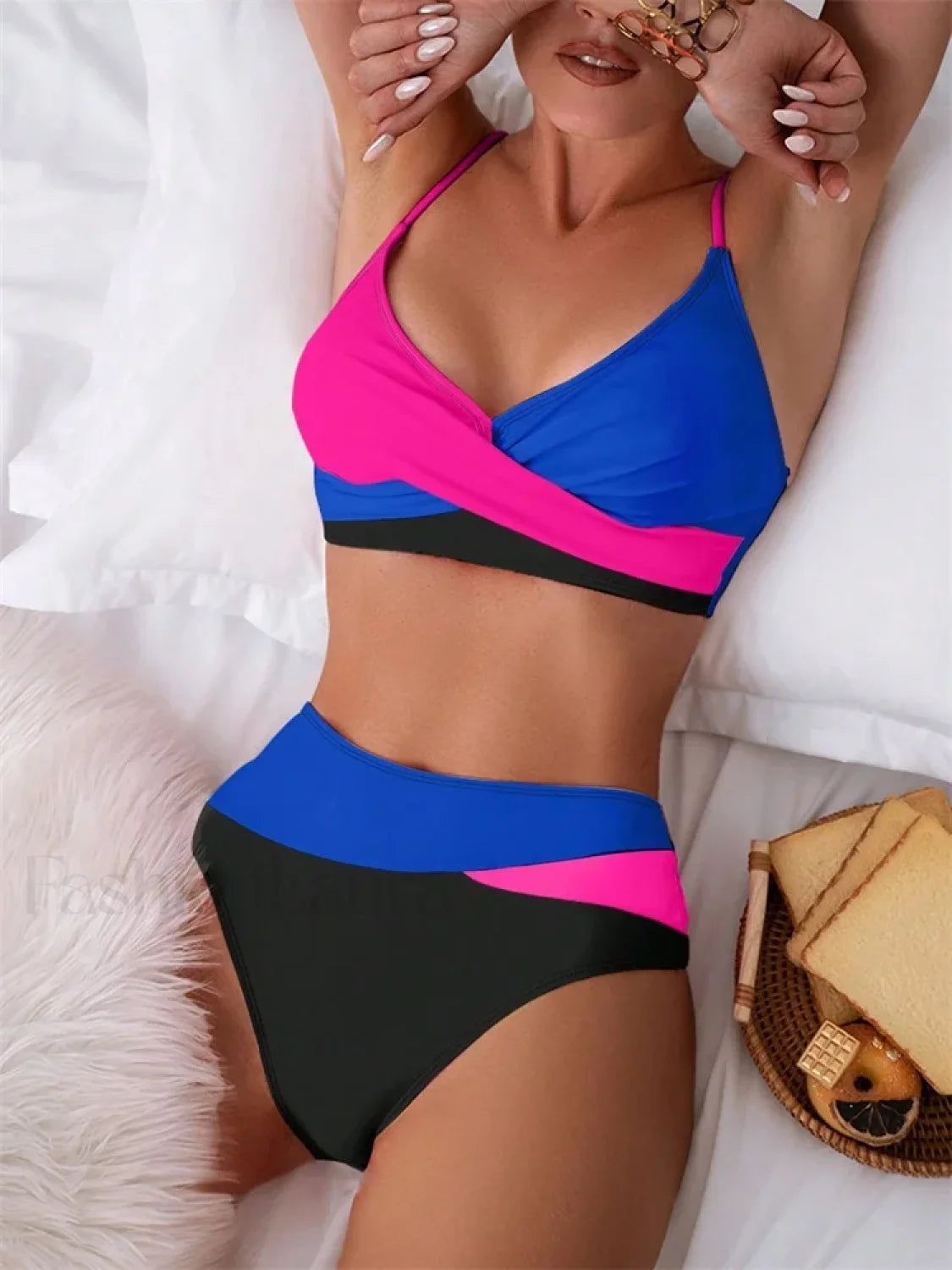 Patchwork String Bikini Set BLACK4 / S