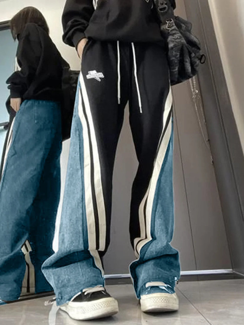 Patchwork Striped Baggy Boyfriend Jeans Boyfriend Jeans