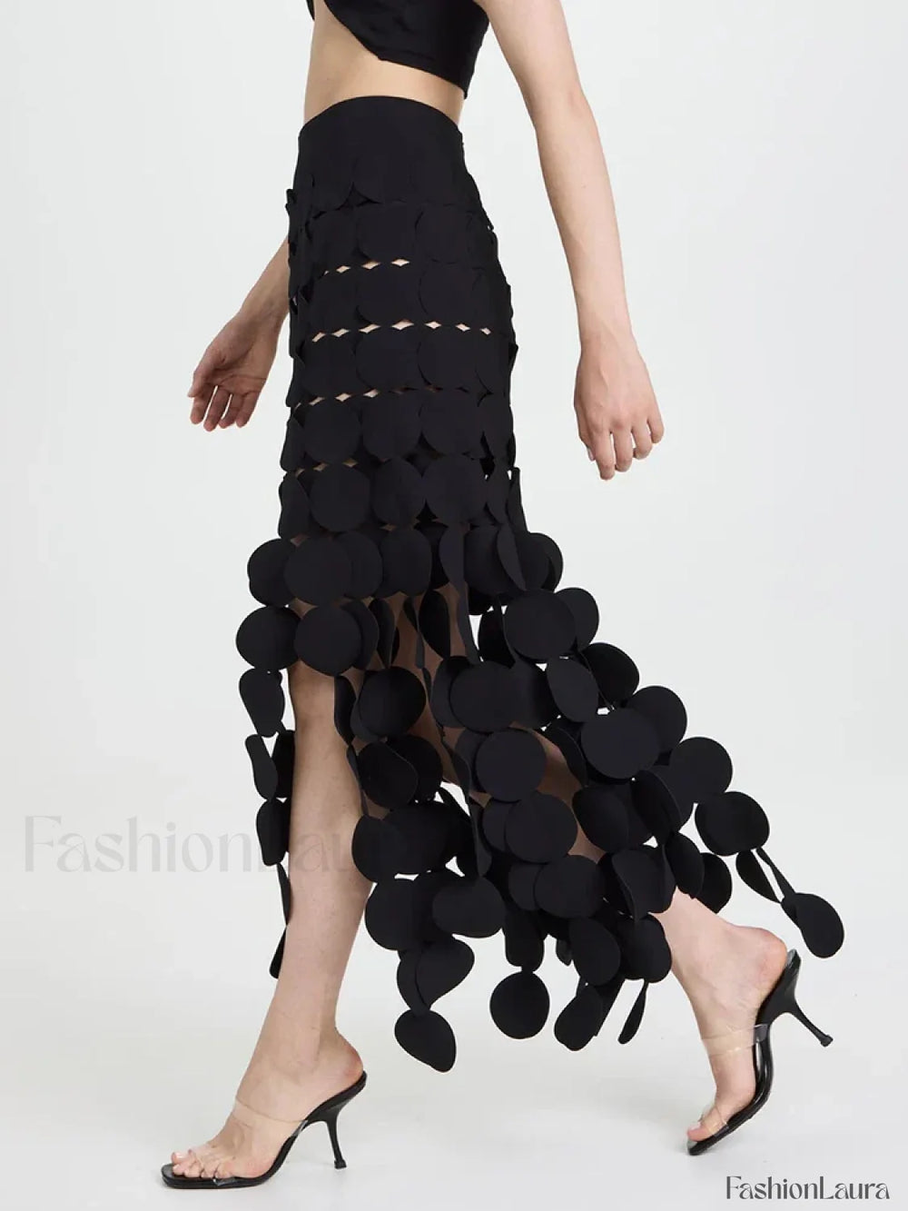 Patchwork Tassel Midi Skirt BLACK / S