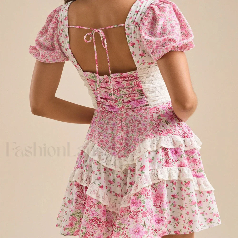Patchwork Tiered Floral Dress