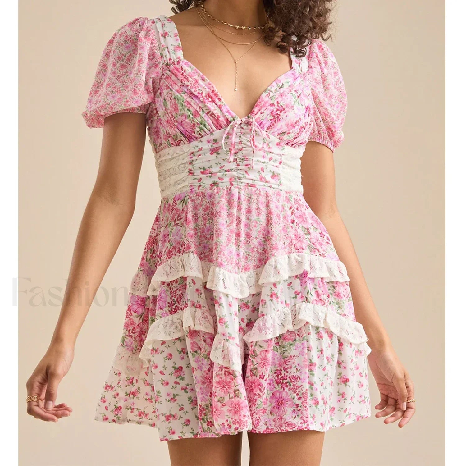 Patchwork Tiered Floral Dress Secondary image