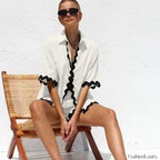 Patchwork Turn Down Shirt Loose Shorts Two Piece Set