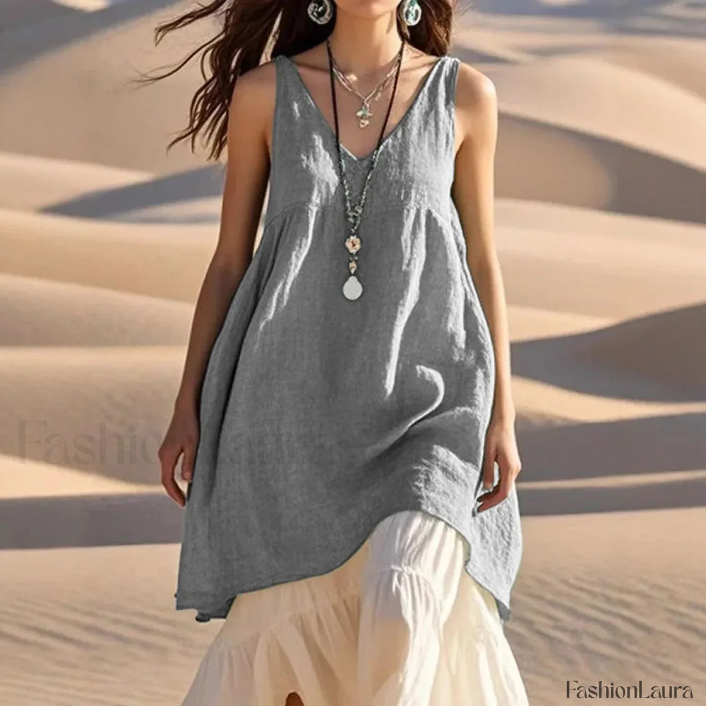 Patchwork Two Piece Boho Dress GRAY / S