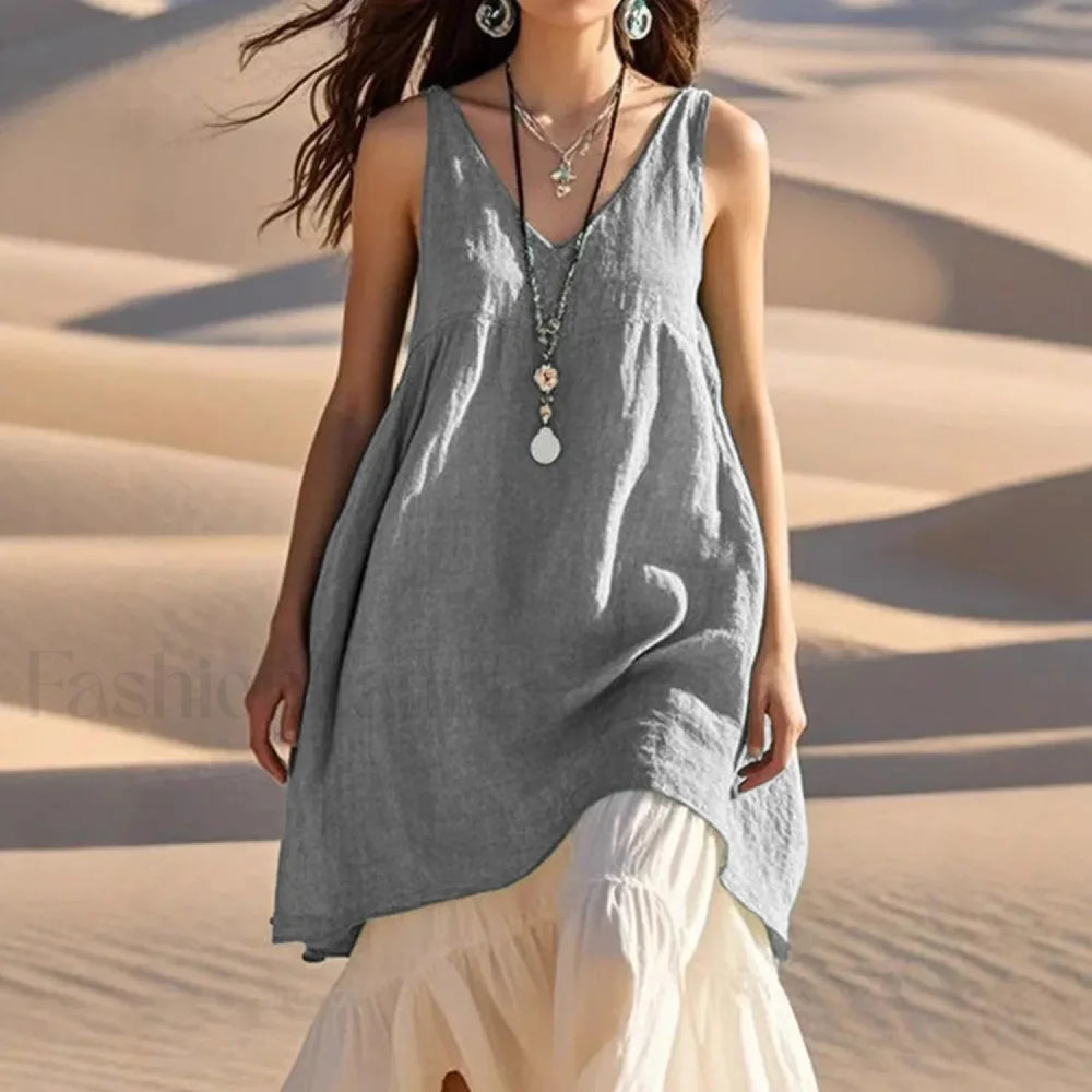 Patchwork Two Piece Boho Dress GRAY / S