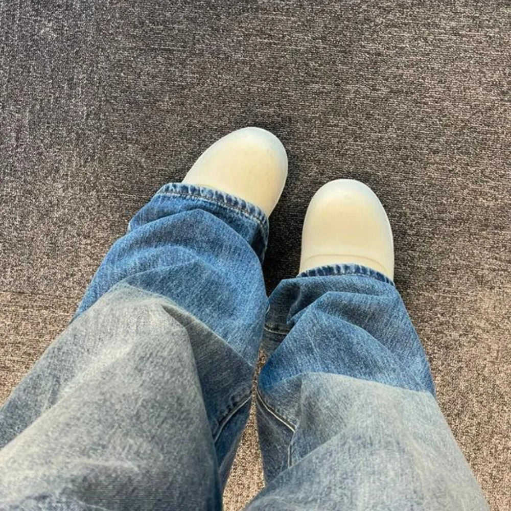 Patchwork Waist High Rise Boyfriend Jeans Jeans