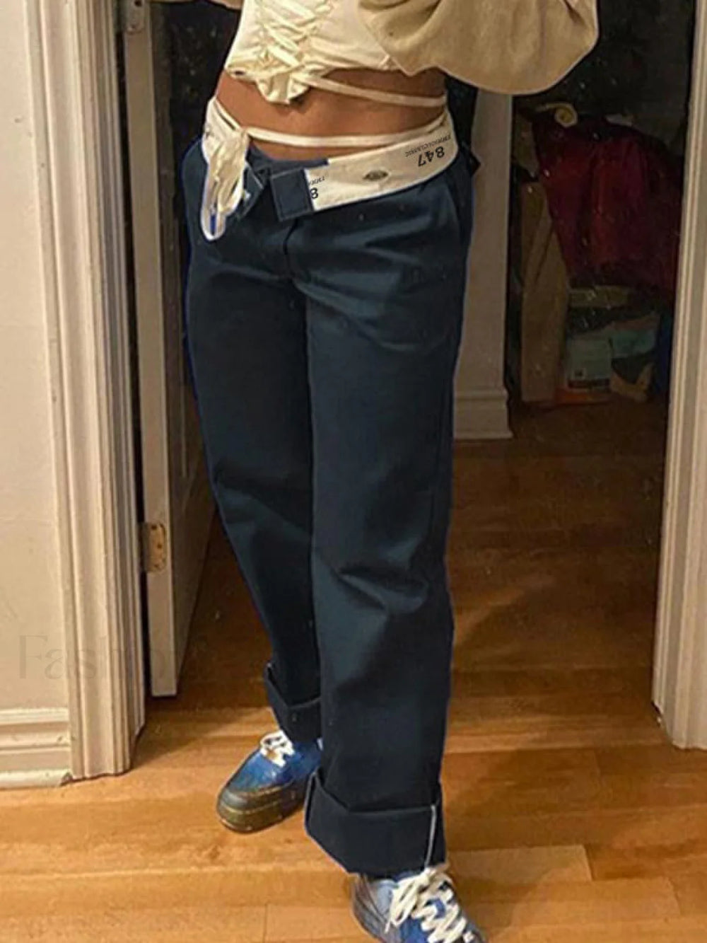 Patchwork Waist Straight Leg Pants Straight Leg Pants